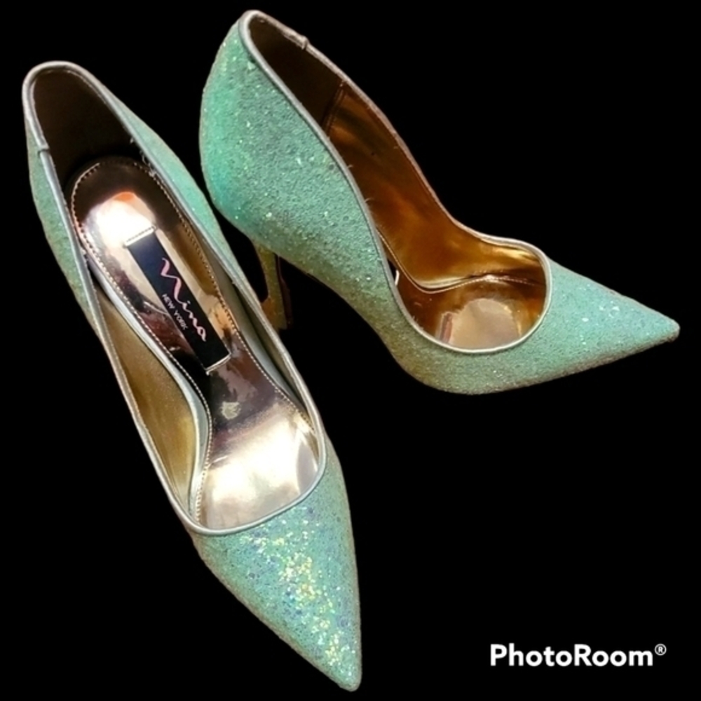 Turquoise Glitter Pointed Toe Stiletto Heels